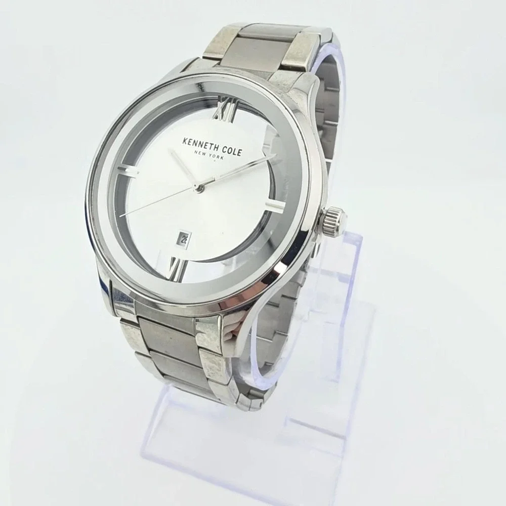 Rare!! KENNETH COLE NY Men's Watch KC50979006 Floating Dial Date St. Steel 8.75